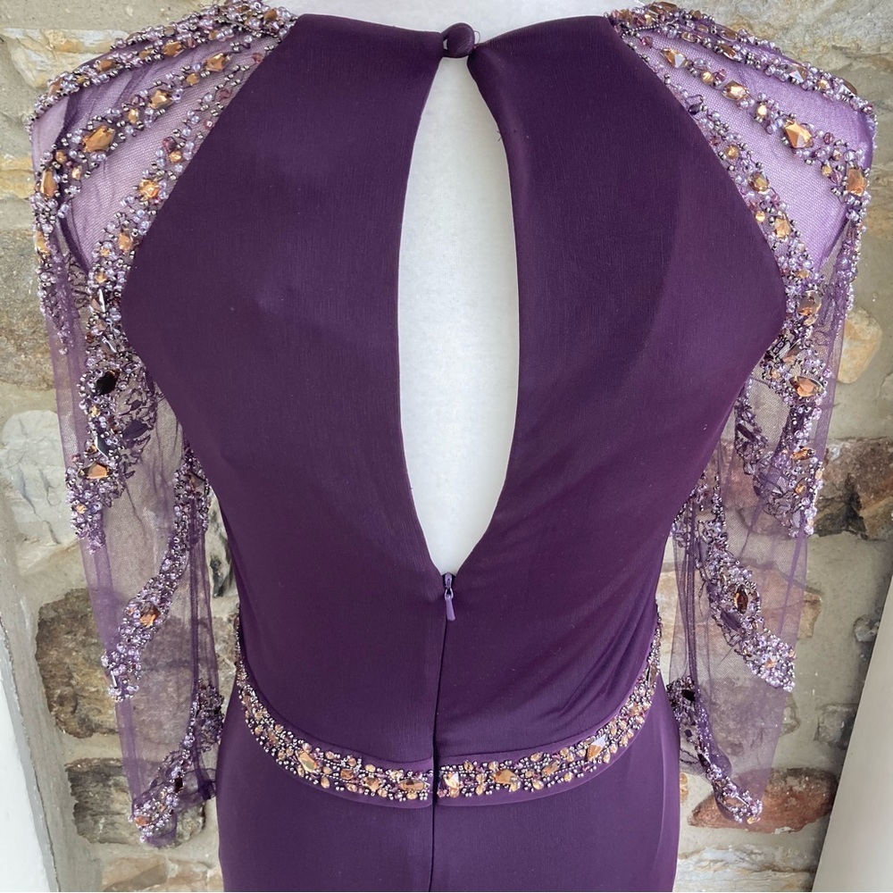 TERANI EVENING M1447 Embellished Beaded Jersey Sheer Sleeve Gown Womens 8 - Picture 13 of 16